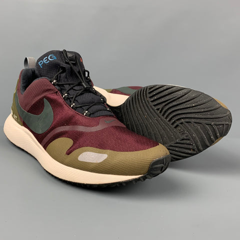 NIKE PEGASUS A/T Size 12 Burgundy Olive Color Block Sneakers