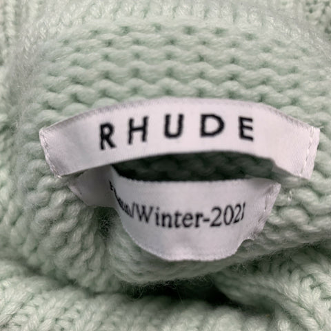 RHUDE Taille XS Bleu Aqua Cachemire Laine Brodée Col Roulé Haut Décontracté