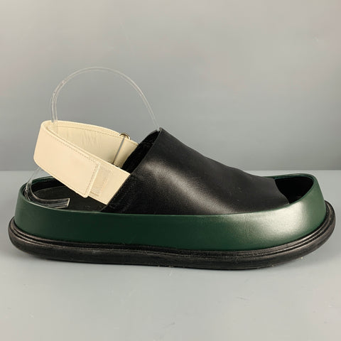 MARNI Size 9 Black White Green Color Block Leather Strap Sandals