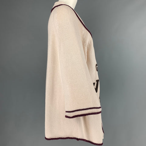 KAPITAL Size One Size Cream Brown Cotton Applique Button Down Cardigan