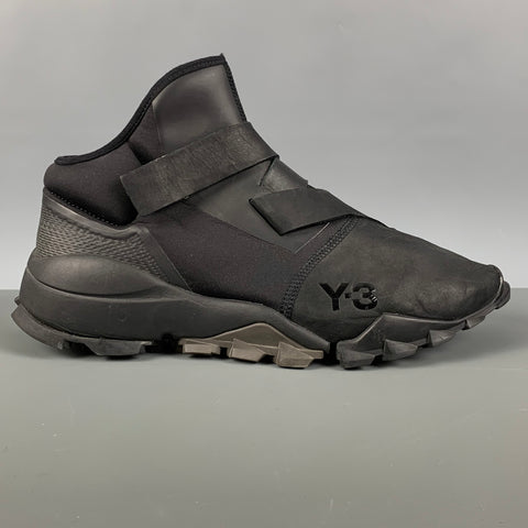 Y-3 Size 11.5 Black Mixed Materials Nylon High Top Sneakers