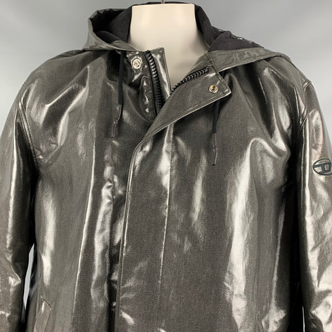 DIESEL Size XL Charcoal Coated Canvas Zip Snaps Coat