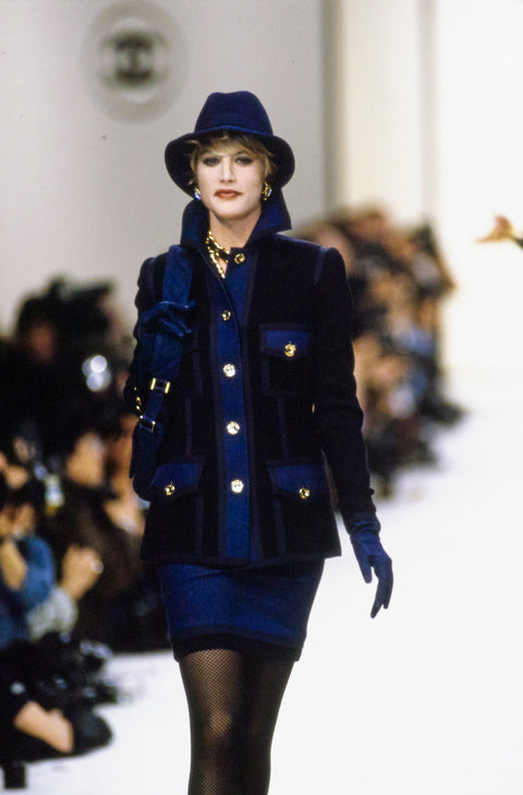 CHANEL FW91 Talla 10 Falda lápiz por debajo de la rodilla de algodón / lycra azul