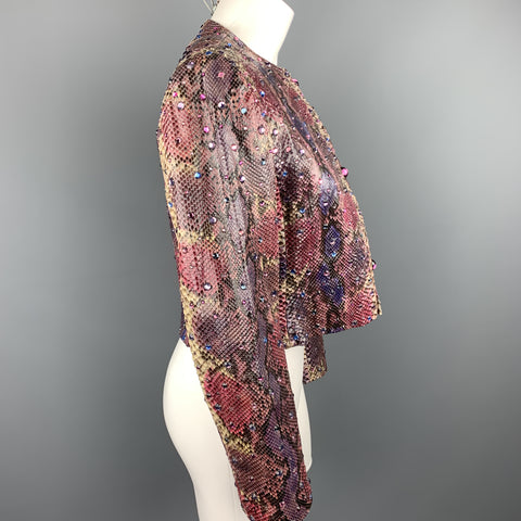 BILL BLASS Size 8 Pink & Purple Rhinestone Snake Skin Cropped Jacket