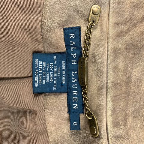 RALPH LAUREN Talla M Chaqueta recortada desgastada de cuero color canela