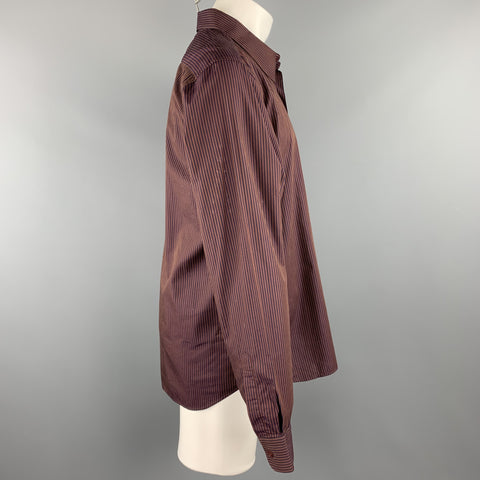 AGNÈS B. Size S Burgundy & Navy Stripe Cotton Button Up Long Sleeve Shirt
