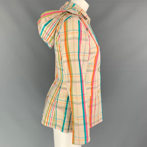 LORO PIANA Size 4  Multi-color Plaid Cotton / Silk Detachable Hood Jacket