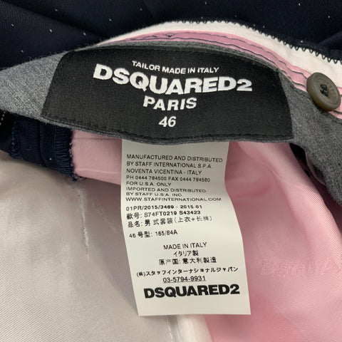 DSQUARED2 Size 36 Navy White Dots Wool Notch Lapel Suit