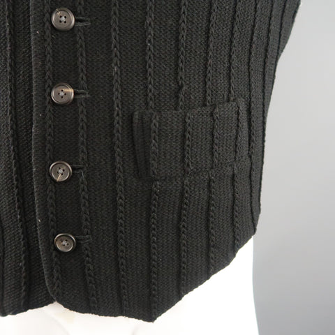 YOHJI YAMAMOTO M Black Knitted Wool Blend Reversible Vest