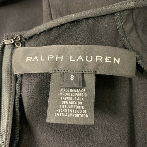 RALPH LAUREN Talla 8 Blusa negra de manga larga de viscosa y acetato