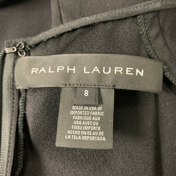 RALPH LAUREN Size 8 Black Viscose &  Acetate Solid Long Sleeve Blouse