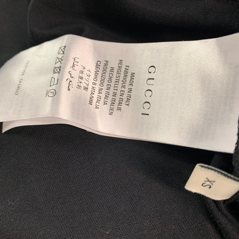 GUCCI Size XS Black Gold Embroidery Cotton Crew-Neck T-shirt