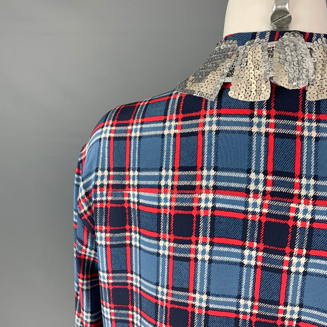 MARC JACOBS Size 4 Blue Red White Silk Plaid Button Up Shirt