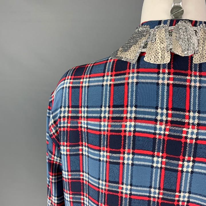 MARC JACOBS Size 4 Blue Red White Silk Plaid Button Up Shirt