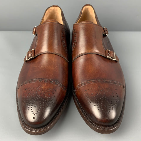 PAUL STUART Size 11.5 Brown Antique Leather Double Monk Strap Loafers
