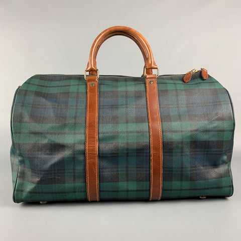 Vintage RALPH LAUREN Green & Black Tan Blackwatch Coated Canvas Weekender Bag
