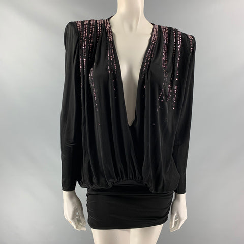 ATTICO Size 4 Black Viscose Beaded Deep Neck Dress – Sui Generis Designer Consignment
