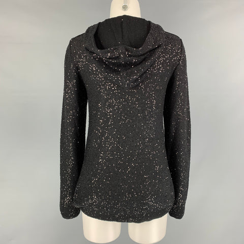 OSCAR DE LA RENTA Size S Black Silk &  Polyester Sequined Pullover