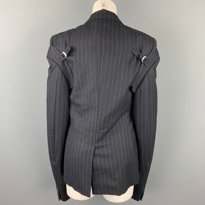 COMME des GARCONS Size M Navy Chalk Stripe Wool Double Sleeve Peak Lapel Jacket