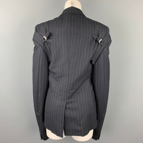 COMME des GARCONS Size M Navy Chalk Stripe Wool Double Sleeve Peak Lapel Jacket