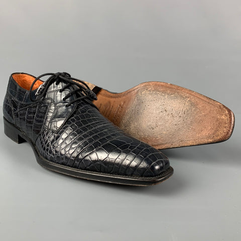 MEZLAN Size 10.5 Blue Textured Leather Lace Up Shoes