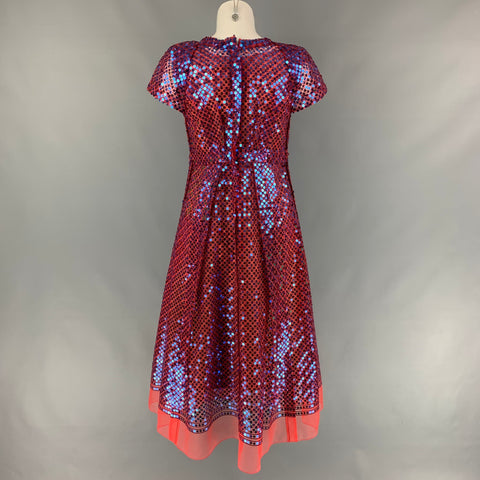 MARC JACOBS Size 2 Orange & Blue Polyester Blend Sequined Shift Dress