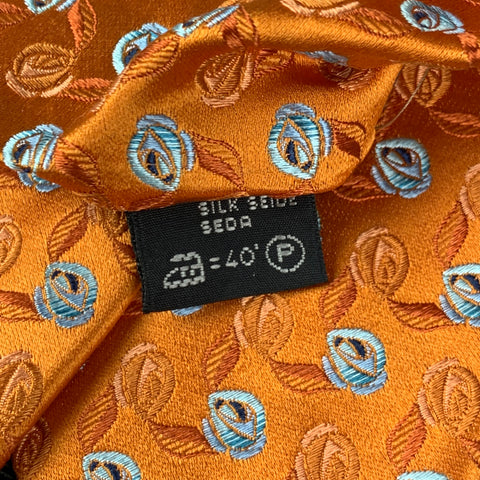 ERMENEGILDO ZEGNA Orange Light Blue Abstract Floral Silk Tie