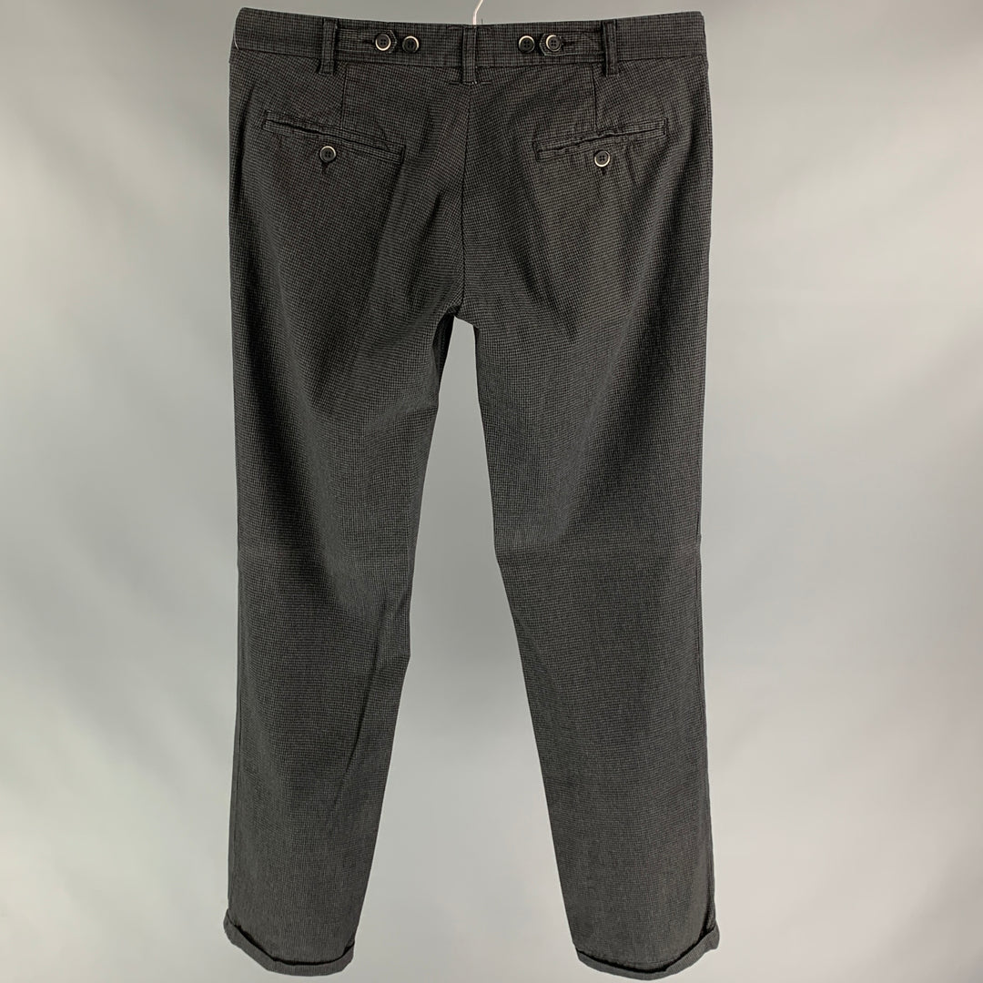 BARENA Taille 32 Pantalon habillé en coton / polyester pied-de-poule charbon de bois et noir avec braguette zippée et revers