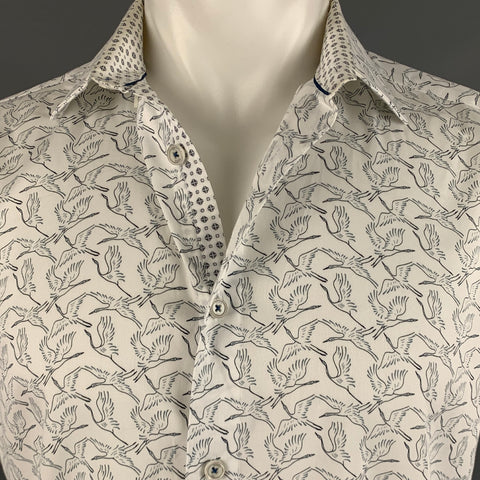 TED BAKER Size M White Blue Birds Cotton Elastane Long Sleeve Shirt