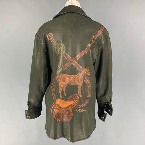 Vintage RALPH LAUREN Size S Olive Leather Print Shirt Jacket