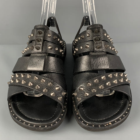 DOLCE & GABBANA Size 10 Black Studded Leather Sandals