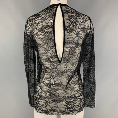 SANDRO Size S Black Lace Polyamide Long Sleeve Dress Top
