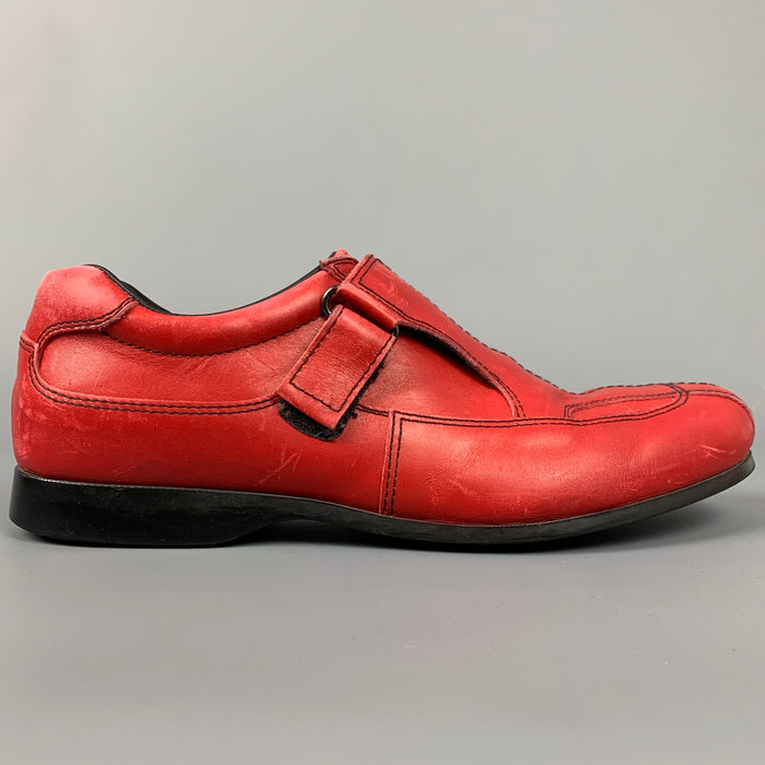 PRADA Sport Size 9.5 Red Leather Hook & Loop Loafers