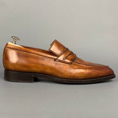 BONTONI Size 10 Tan Burnished Leather Penny Loafers