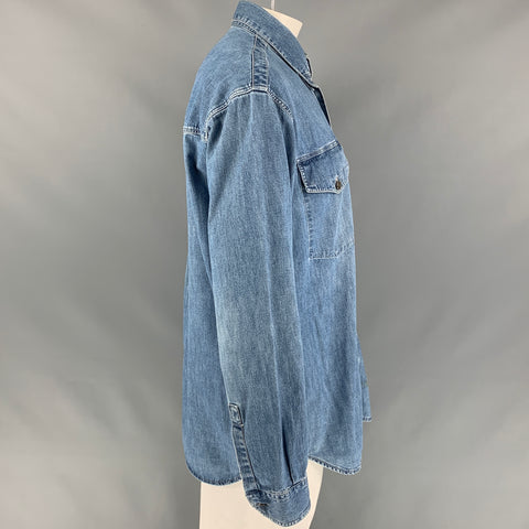 Vintage VERSACE JEANS COUTURE Size XL Blue Wash Denim Patch Pockets Long Sleeve Shirt