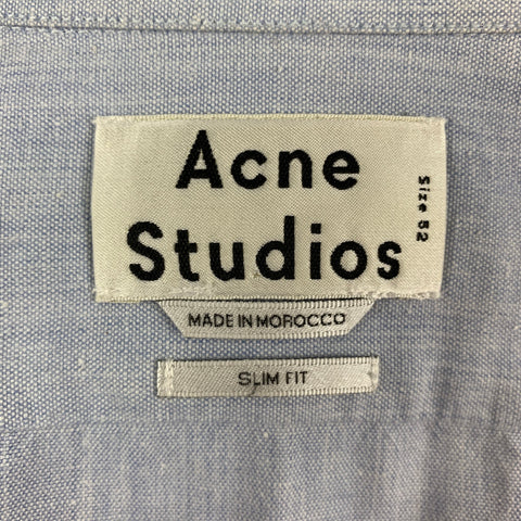 ACNE STUDIOS Size L Light Blue Cotton Short Sleeve Shirt