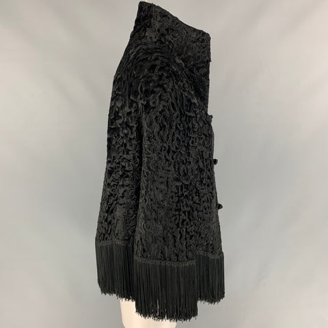 ADRIENNE LANDAU x WACHTENHEIM Size One Size Black Textured Ashtrakhan Fur Fringe Cape
