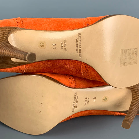 Colección RALPH LAUREN Talla 8.5 Botines con cordones perforados de ante naranja