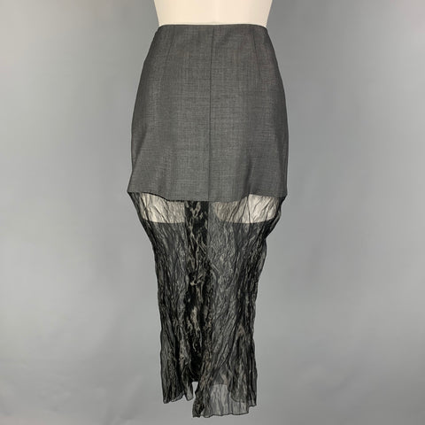 PRADA FW 22 Size 0 Grey Silver Mohair Blend Muslin Midi Skirt