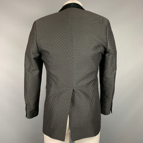 SALVATORE FERRAGAMO Size 38 Black & Burgundy Print Wool / Silk Sport Coat