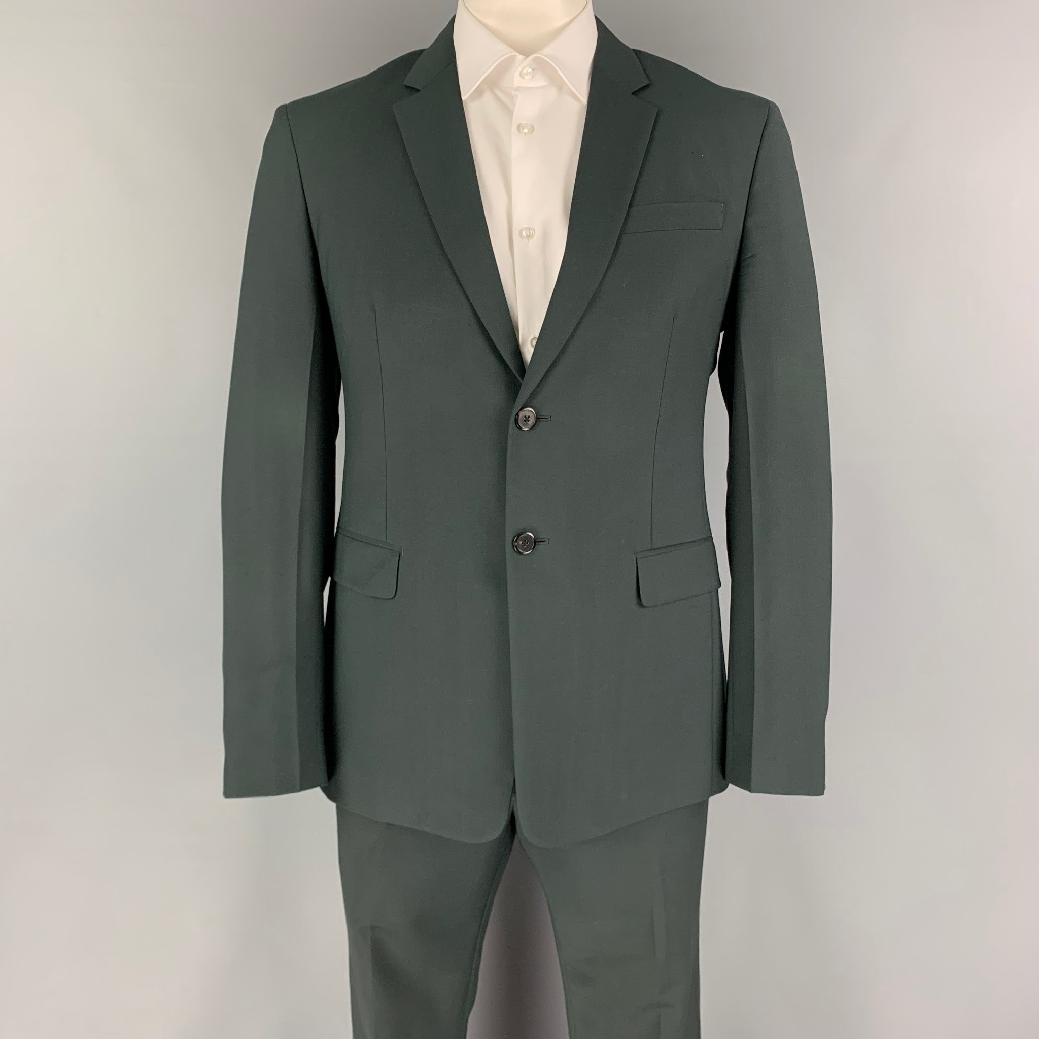 PRADA Size 40 Forest Green Wool Mohair Notch Lapel Suit