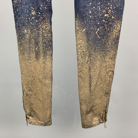 DSQUARED2 Size 2 Blue Cotton Paint Splattered Cuff Zipper Five Pockets Jeans