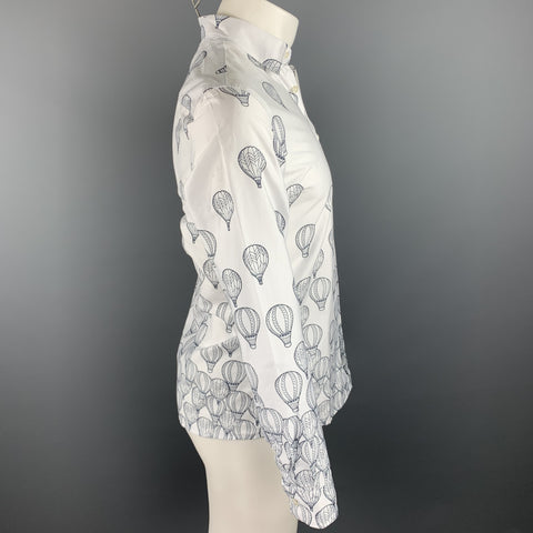 TWEEN Size XS White & Navy Print Cotton Button Up Long Sleeve Shirt