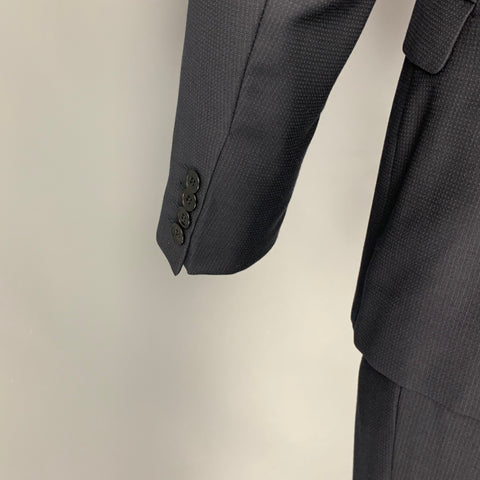 CALVIN KLEIN COLLECTION Size 36 Navy Grid Wool Peak Lapel Suit