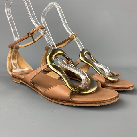 PIERRE HARDY Talla 9 Sandalias con adornos en tono dorado de cuero color canela