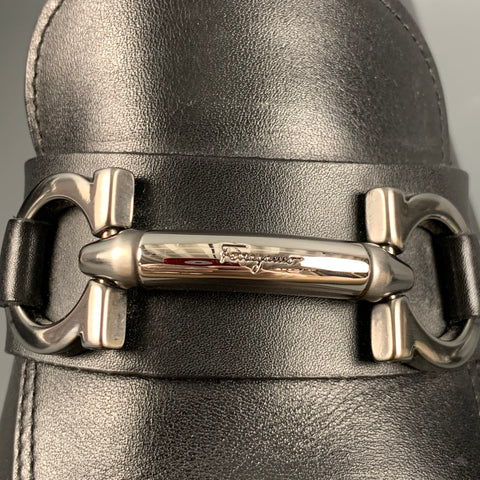 SALVATORE FERRAGAMO Size 9.5 Black Leather Penny Loafers