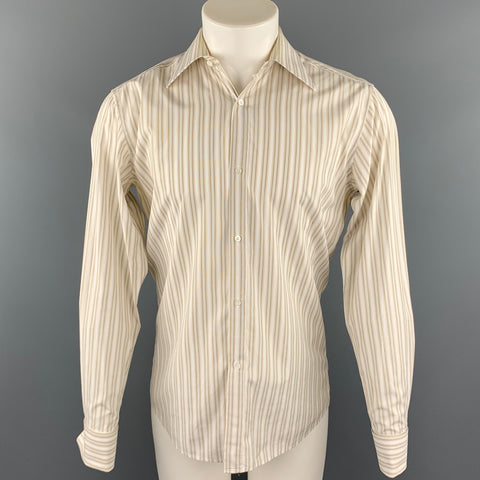 GUCCI Size M Beige Stripe Cotton French Cuff Long Sleeve Shirt