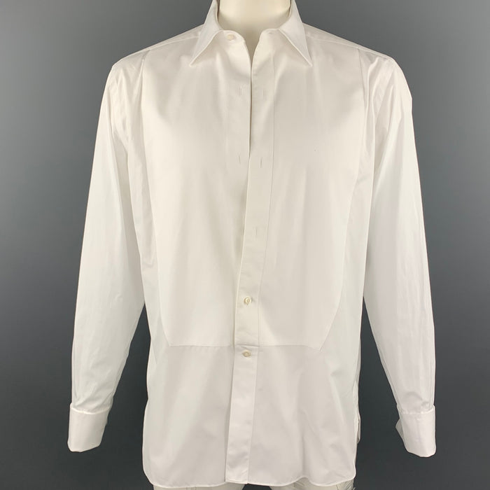 ERMENEGILDO ZEGNA Size L White Cotton French Cuffs Tuxedo Long Sleeve Shirt