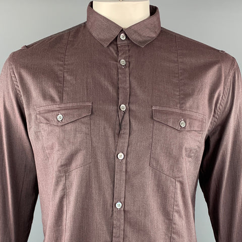 JOHN VARVATOS Size L Brown Solid Cotton Button Up Long Sleeve Shirt