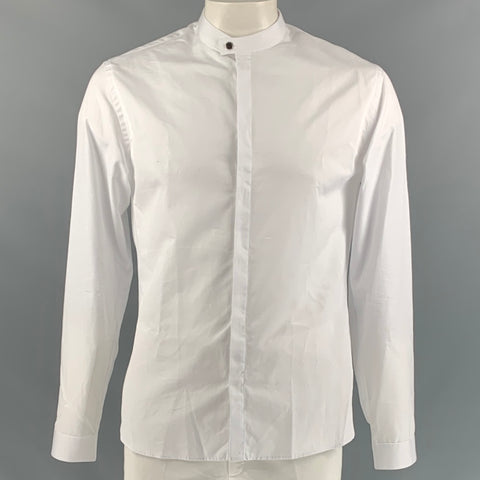 THE KOOPLES Camisa Manga Larga Cuello Nehru Algodón Liso Blanco Talla L